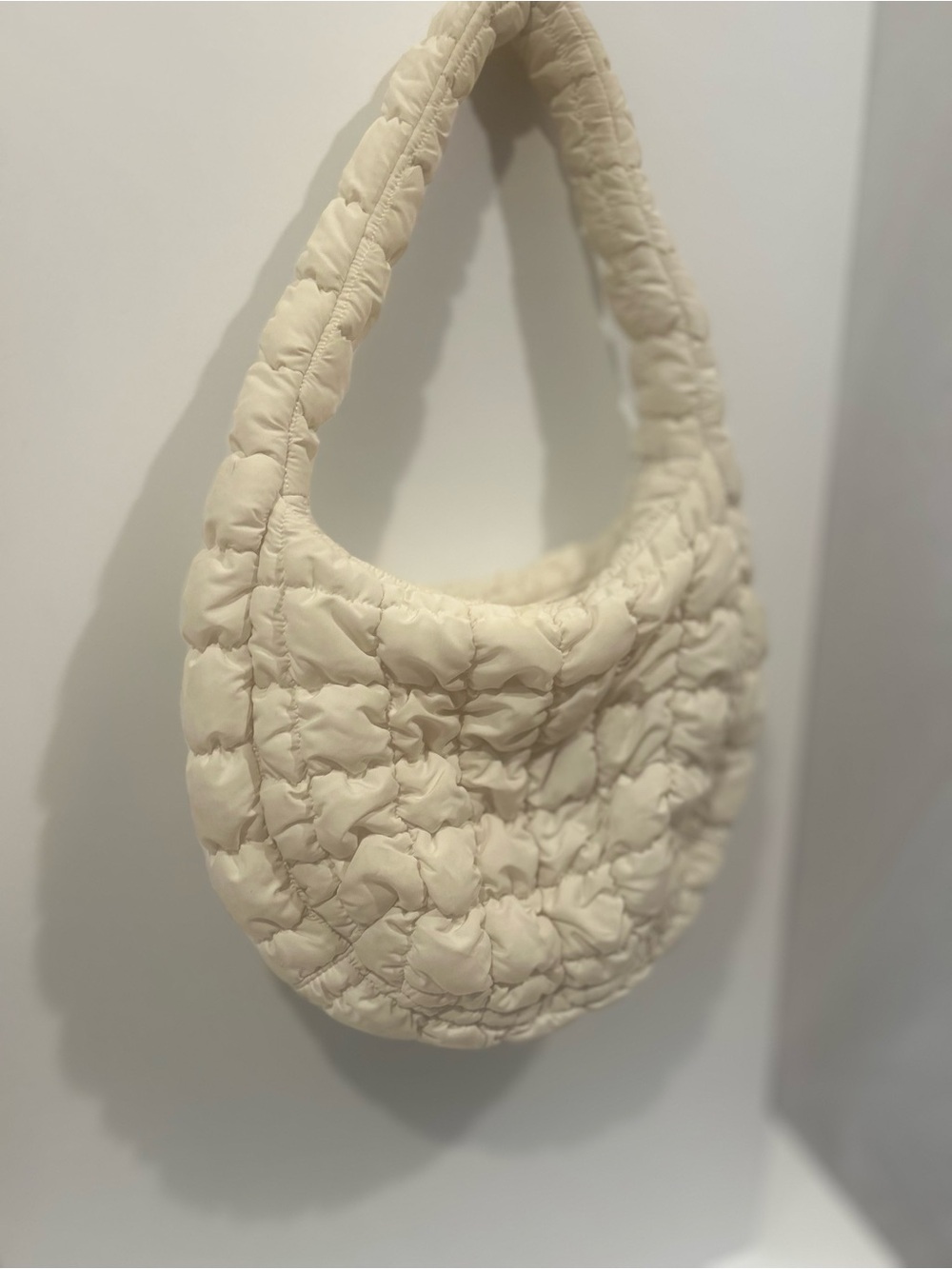 COS Cream Quilted Shoulder Bag featuring a signature pillowy texture